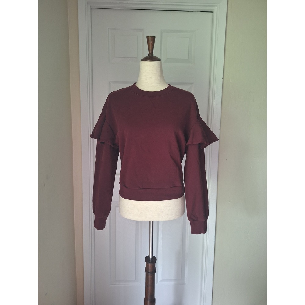 Burberry Burgundy Cotton Ruffle Sleeve Sweatshirt Size S